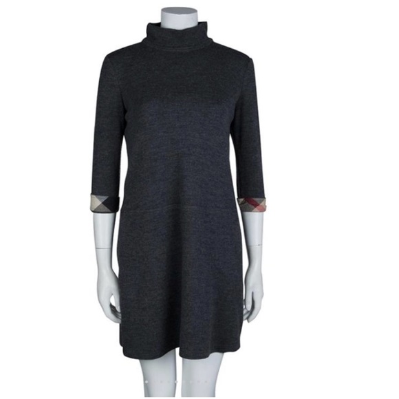 Burberry Brit Charcoal/Gray 3/4 Sleeve Dress 100%wool size 8 - Picture 1 of 10